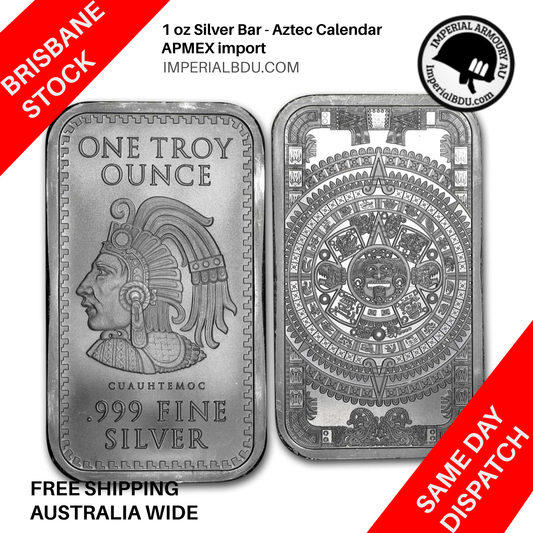 1 oz Silver Bar - Aztec Calendar - 1 oz Silver Bar - 999 fine silver - Australia Wide Free Shipping