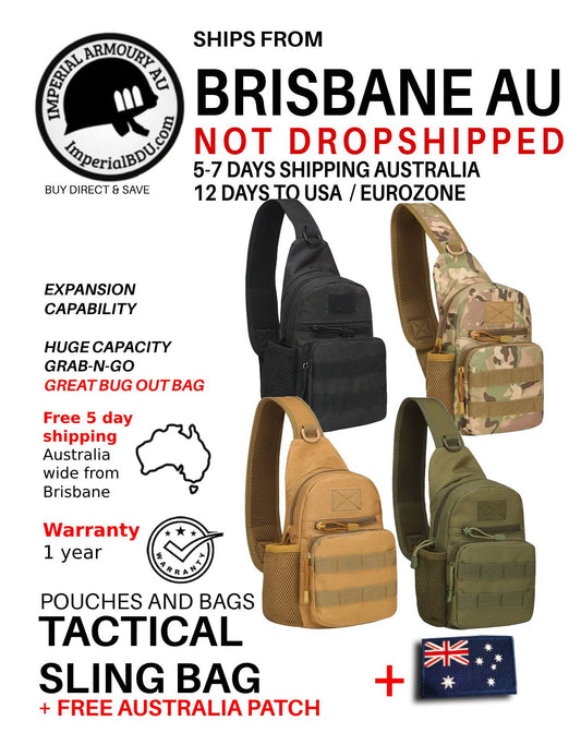 Tactical sling bag, bug out bag + Australian Flag patch FREE SHIPPING AU